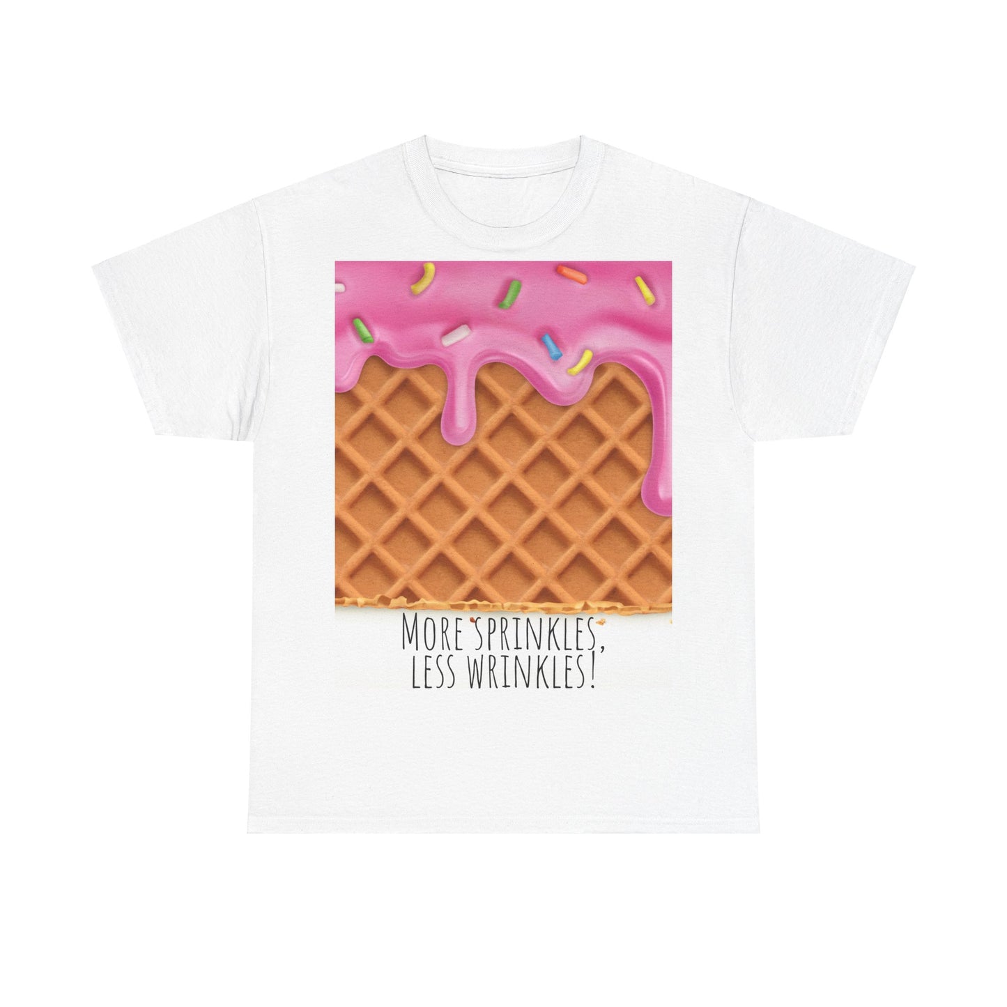 More Sprinkles Less Wrinkles Grappige woordspeling Premium T-shirt, shirt grappige woordspeling, shirt strooiselgrap, shirt minder rimpels