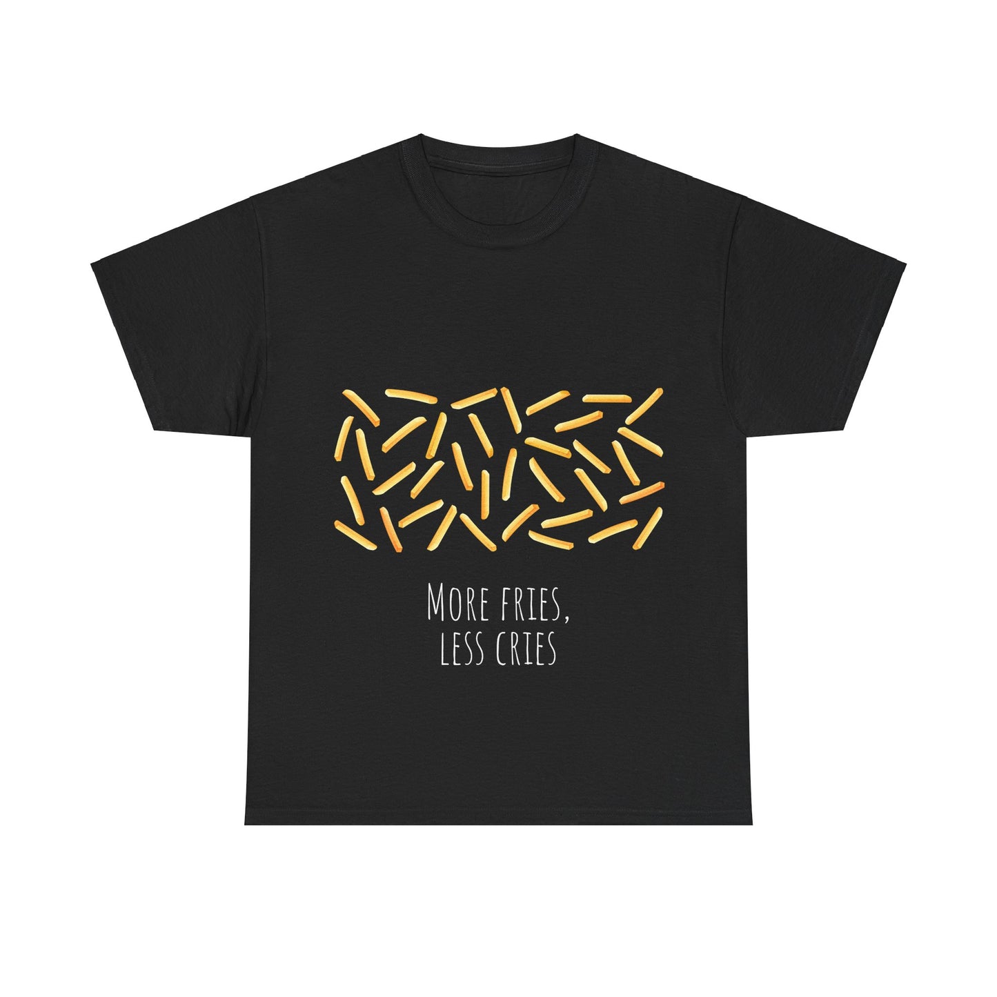 More Fries Less Cries T-Shirt grappige, woordspeling Premium T-shirt, shirt grappige, shirt food grap shirt minder problemen