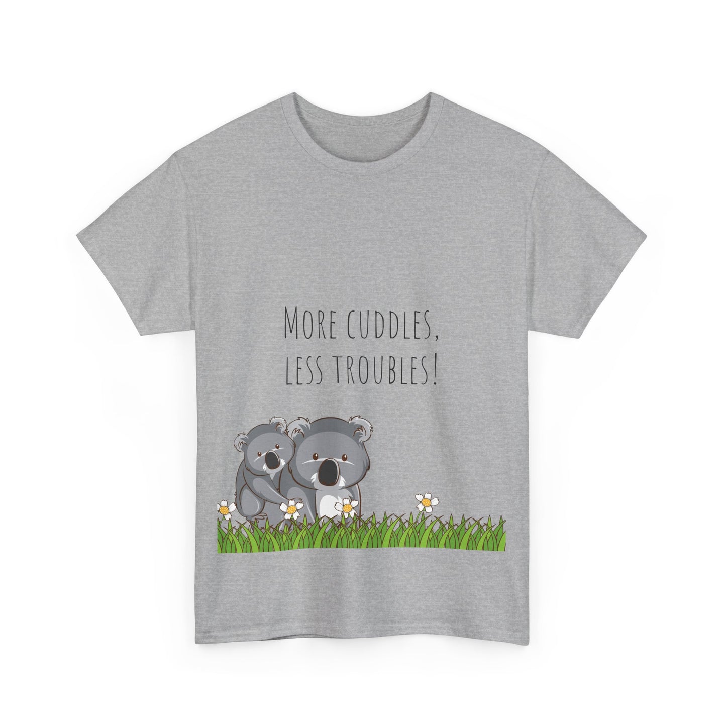More Cuddles Less Troubles T-Shirt grappige, woordspeling Premium T-shirt, shirt grappige, shirt knuffelgrap, shirt minder problemen
