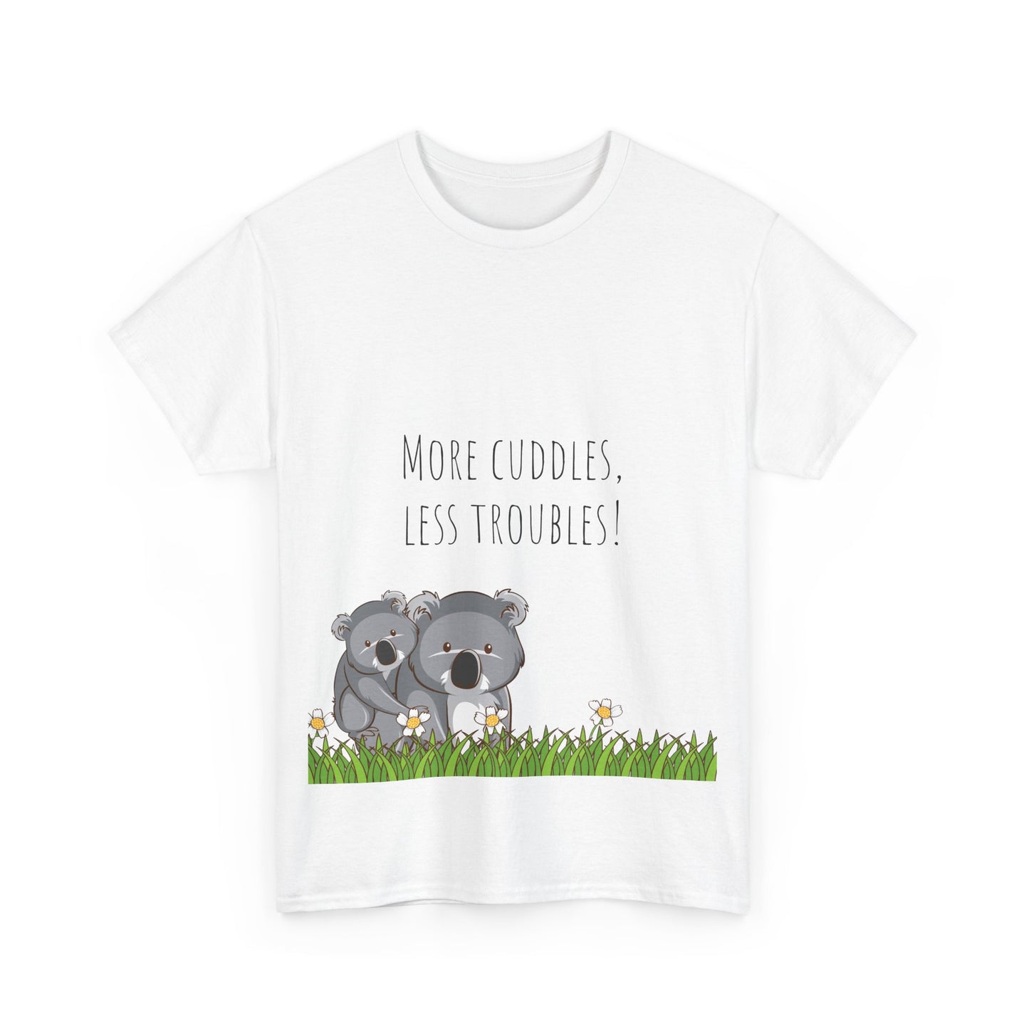 More Cuddles Less Troubles T-Shirt grappige, woordspeling Premium T-shirt, shirt grappige, shirt knuffelgrap, shirt minder problemen