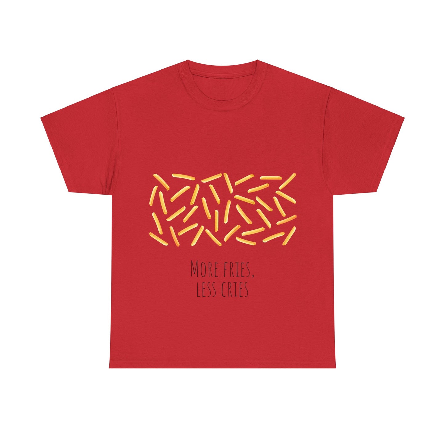 More Fries Less Cries T-Shirt grappige, woordspeling Premium T-shirt, shirt grappige, shirt food grap shirt minder problemen