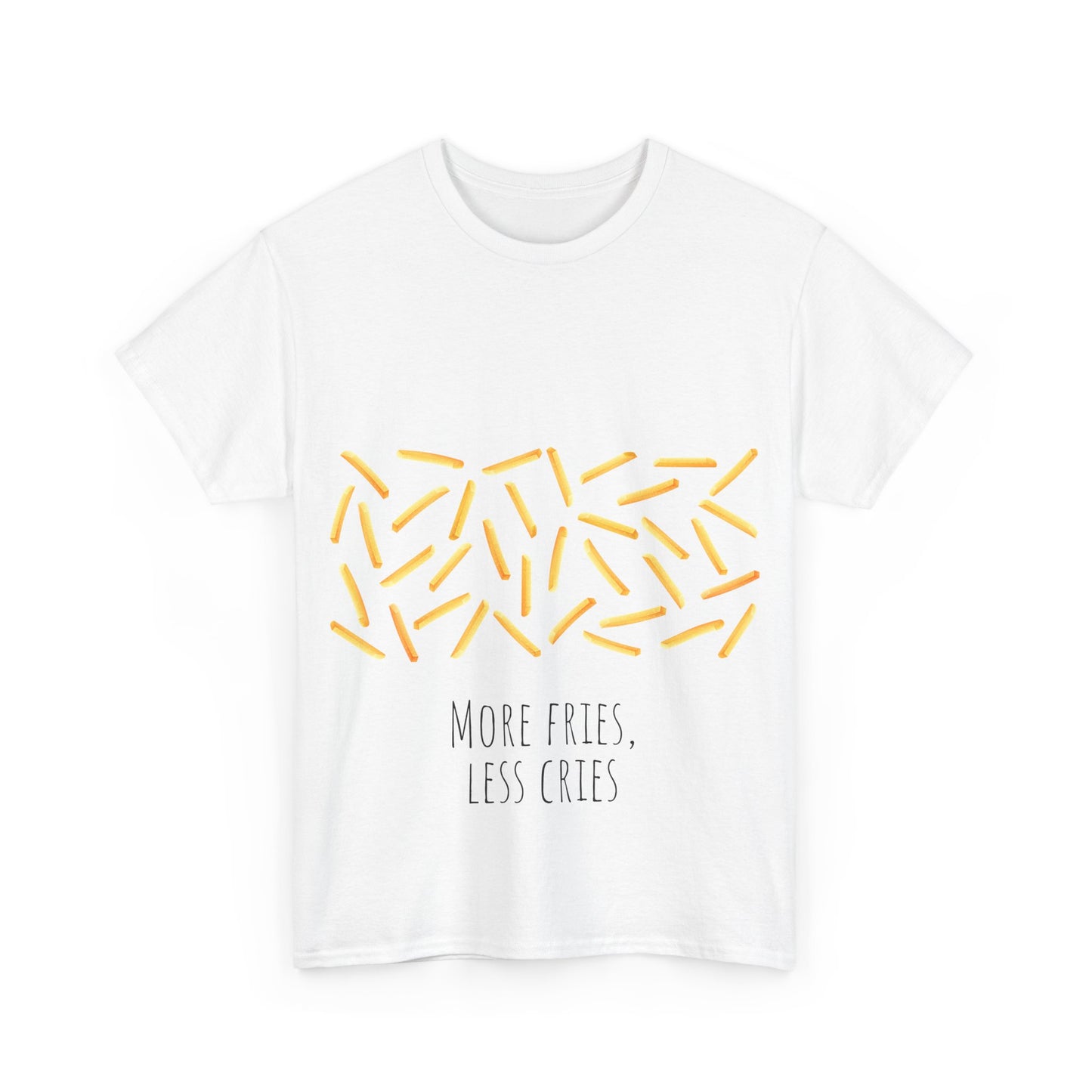 More Fries Less Cries T-Shirt grappige, woordspeling Premium T-shirt, shirt grappige, shirt food grap shirt minder problemen