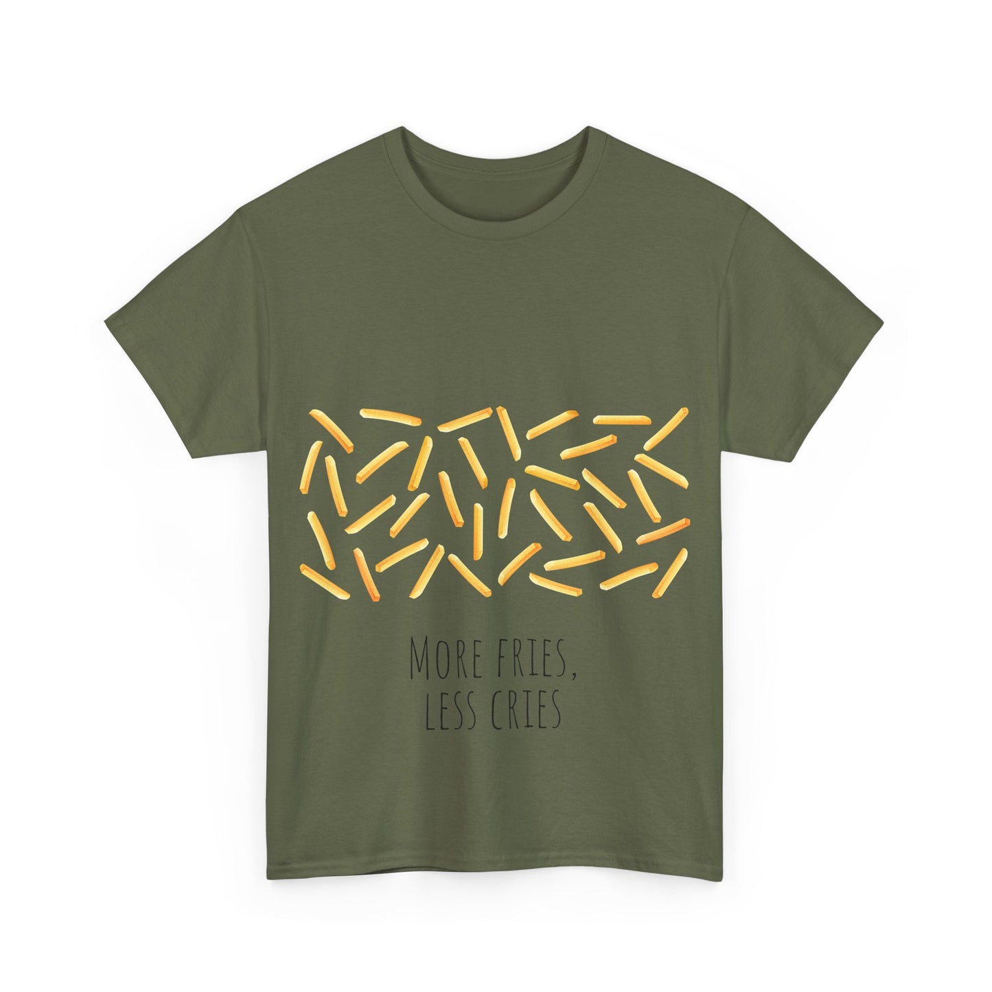 More Fries Less Cries T-Shirt grappige, woordspeling Premium T-shirt, shirt grappige, shirt food grap shirt minder problemen