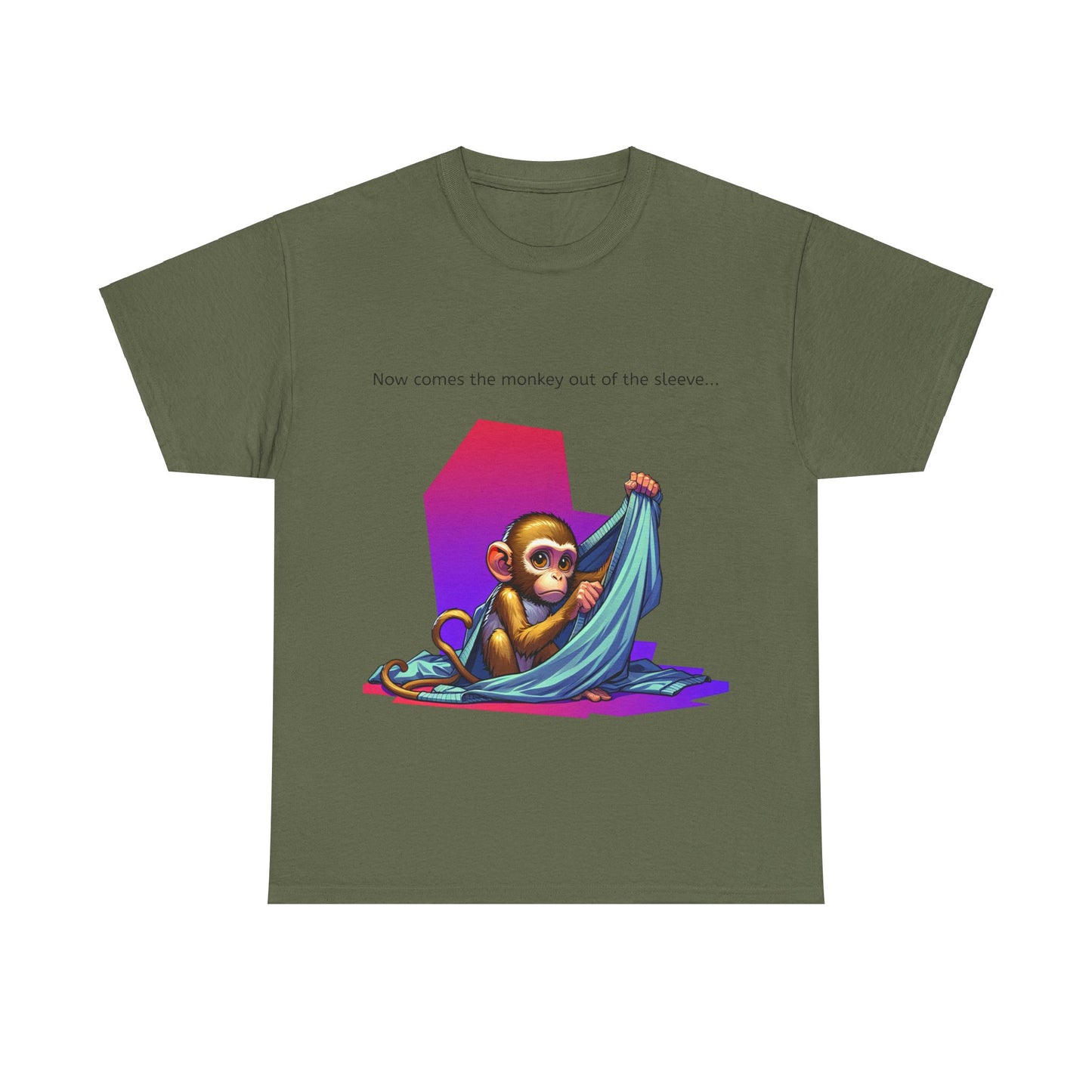 Grappige Unisex Katoenen T-Shirt ''Now comes the monkey out of the sleeve...'' - Funny Pun Intended Tee Dutch Gift Idea