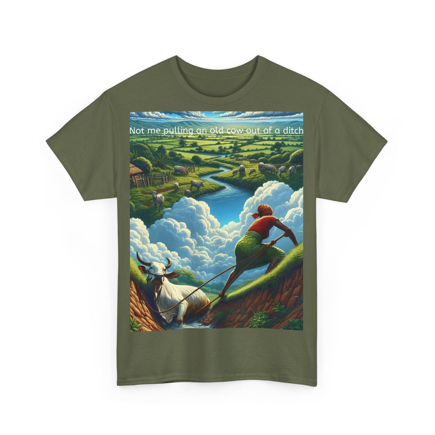 Grappige Unisex Katoenen T-Shirt ''Not me pulling an old cow out of a ditch'' - Woordspeling, Cadeau, Leuke Opdruk