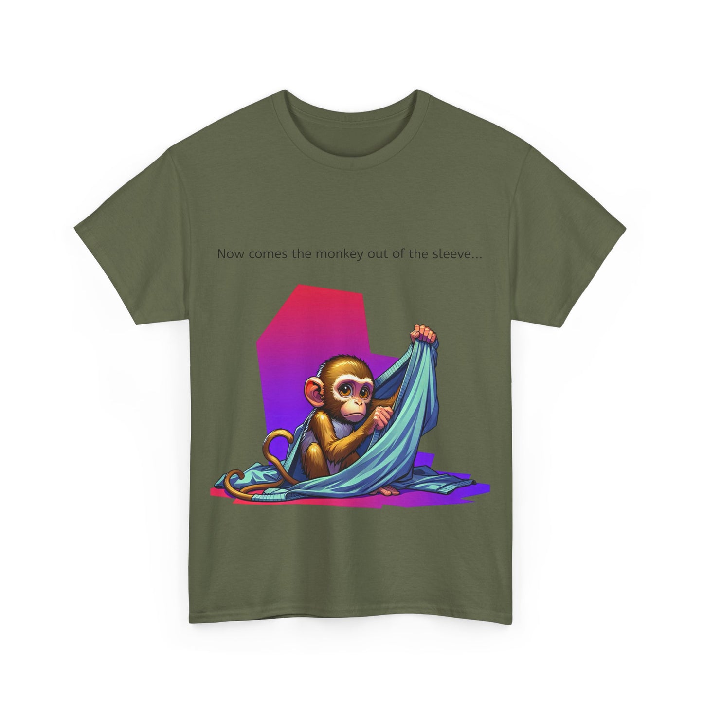 Grappige Unisex Katoenen T-Shirt ''Now comes the monkey out of the sleeve...'' - Funny Pun Intended Tee Dutch Gift Idea
