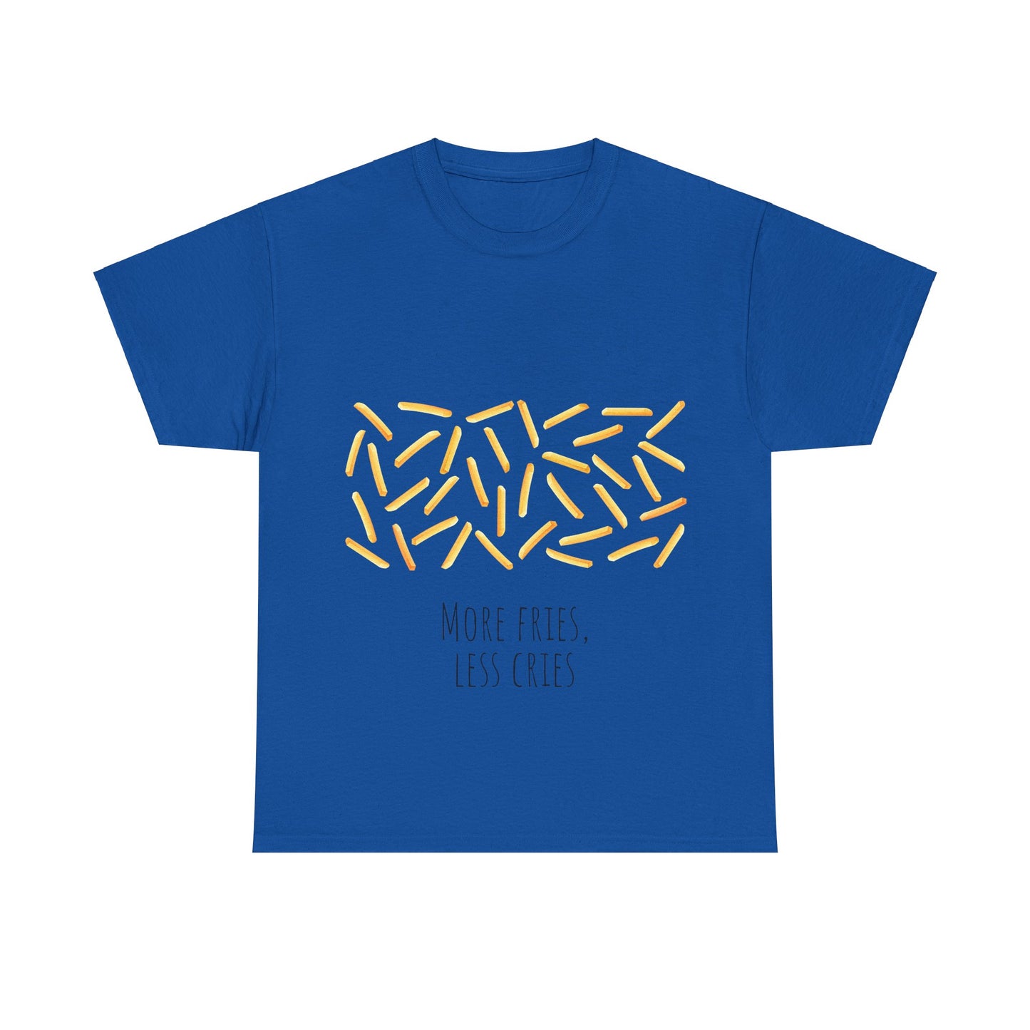More Fries Less Cries T-Shirt grappige, woordspeling Premium T-shirt, shirt grappige, shirt food grap shirt minder problemen