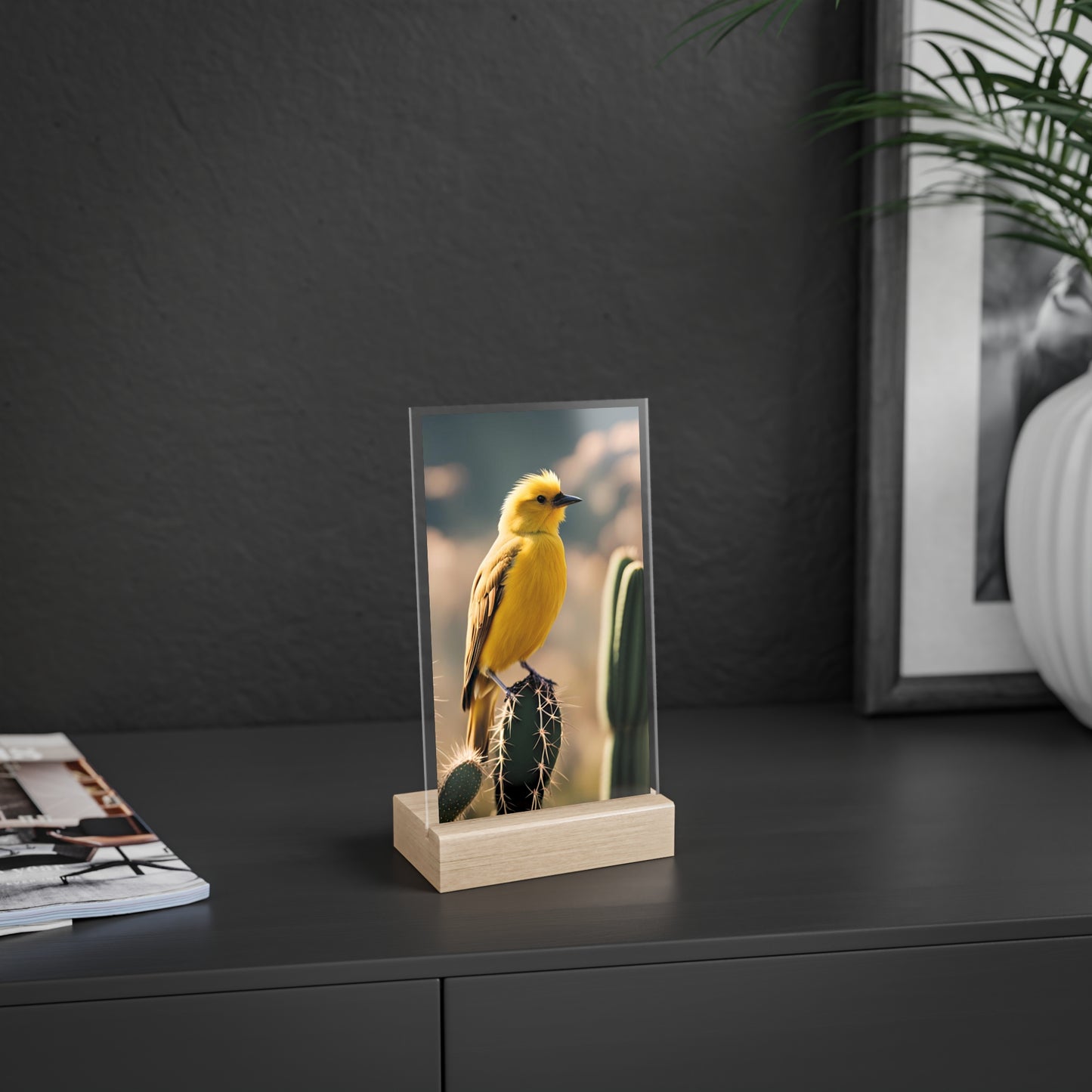 Acrylic Sign, Natural Bird Cacti Design, Home Office Decor Trend, Beautiful Country Style, Gift, Desk, Bureau Cadeu Idee Vogel Cactus
