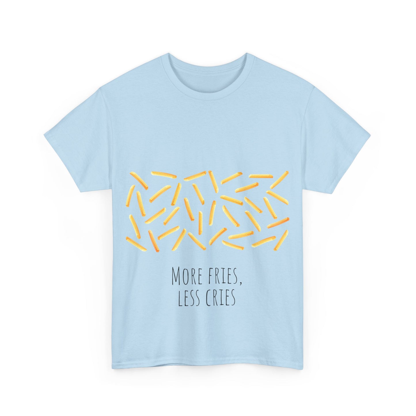 More Fries Less Cries T-Shirt grappige, woordspeling Premium T-shirt, shirt grappige, shirt food grap shirt minder problemen