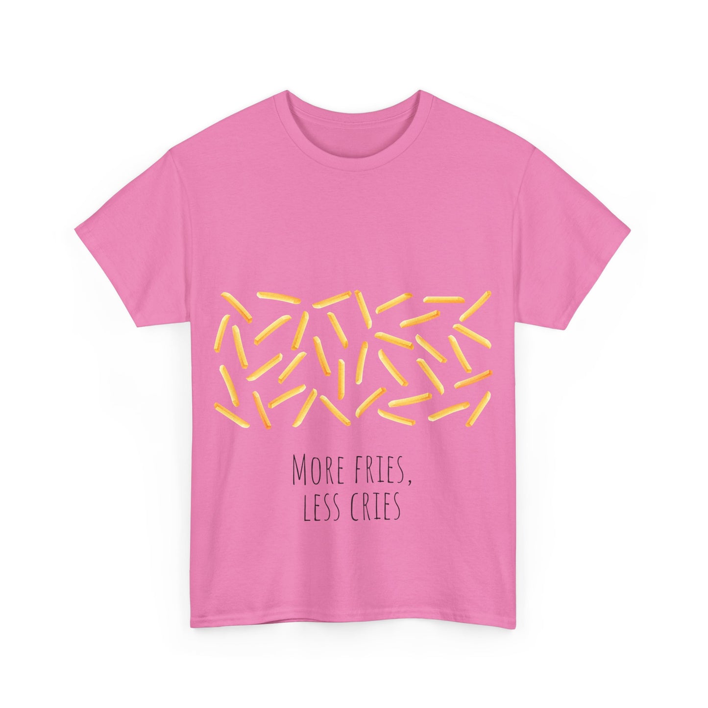 More Fries Less Cries T-Shirt grappige, woordspeling Premium T-shirt, shirt grappige, shirt food grap shirt minder problemen