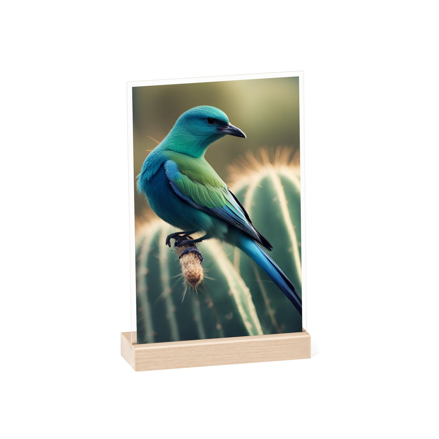 Acrylic Sign, Natural Bird Cacti Design, Home Office Decor Trend, Beautiful Country Style, Gift, Desk, Bureau Cadeu Idee Vogel Cactus