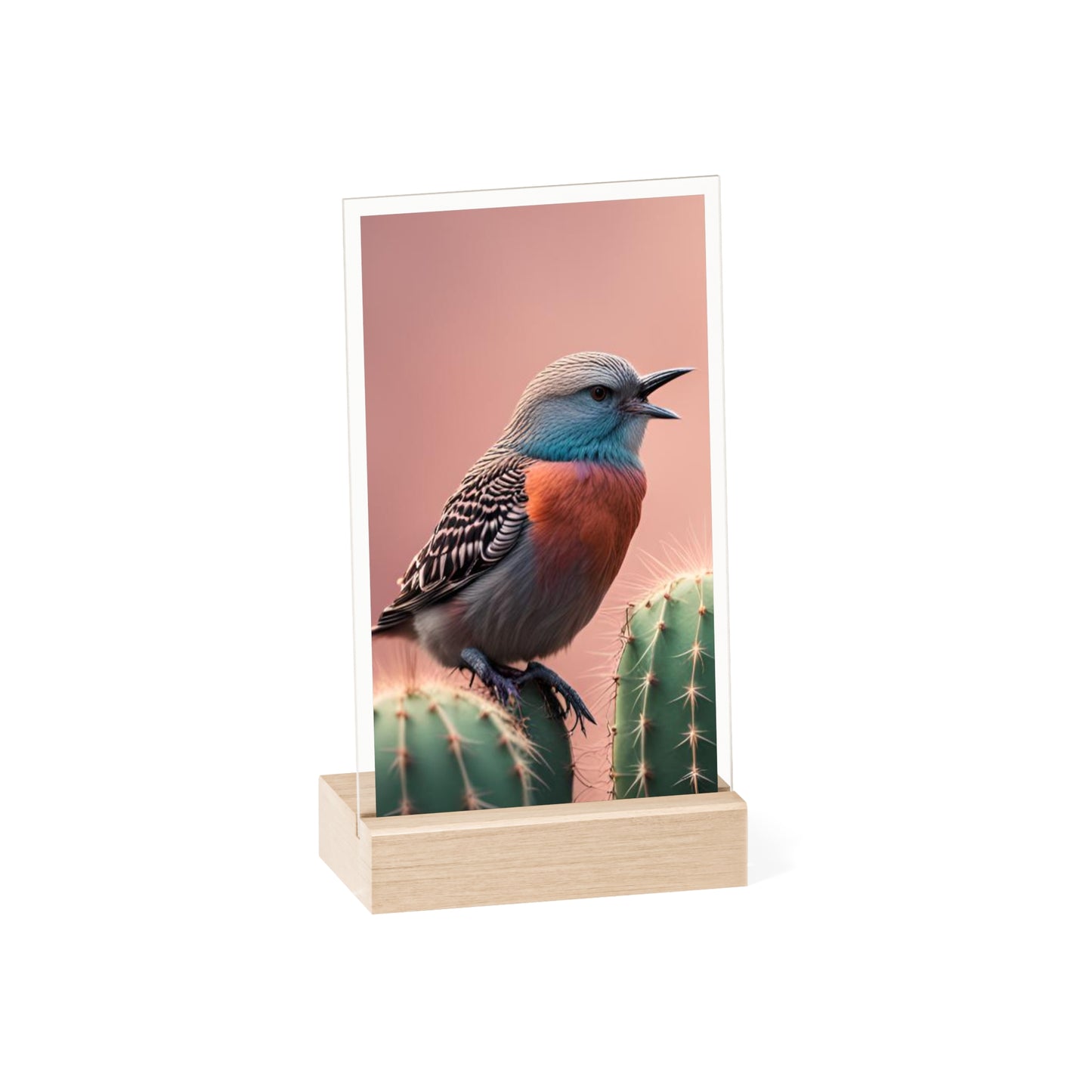 Acrylic Sign, Natural Bird Cacti Design, Home Office Decor Trend, Beautiful Country Style, Gift, Desk, Bureau Cadeu Idee Vogel Cactus