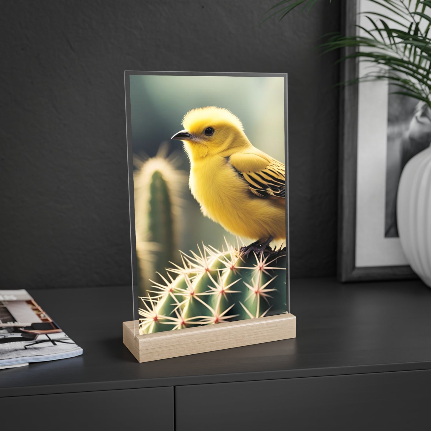 Acrylic Sign, Natural Bird Cacti Design, Home Office Decor Trend, Beautiful Country Style, Gift, Desk, Bureau Cadeu Idee Vogel Cactus