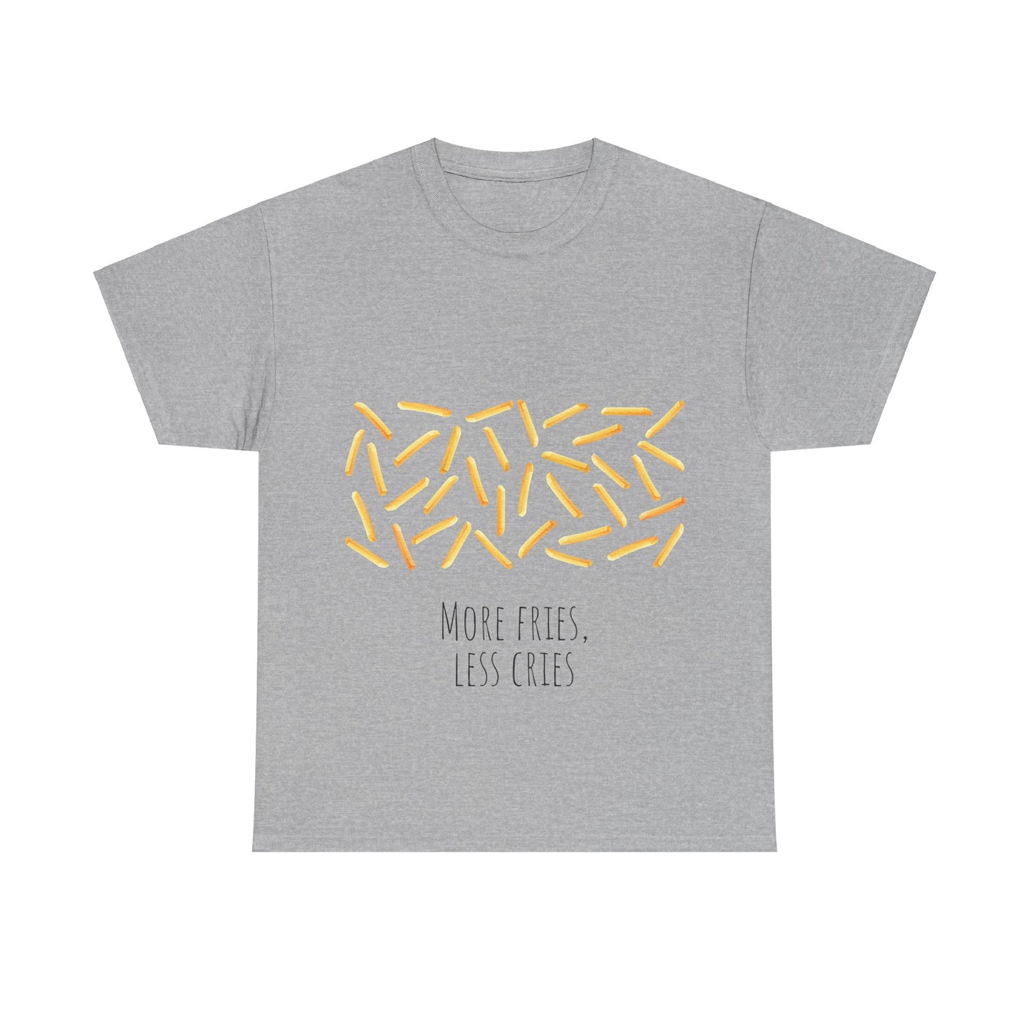 More Fries Less Cries T-Shirt grappige, woordspeling Premium T-shirt, shirt grappige, shirt food grap shirt minder problemen