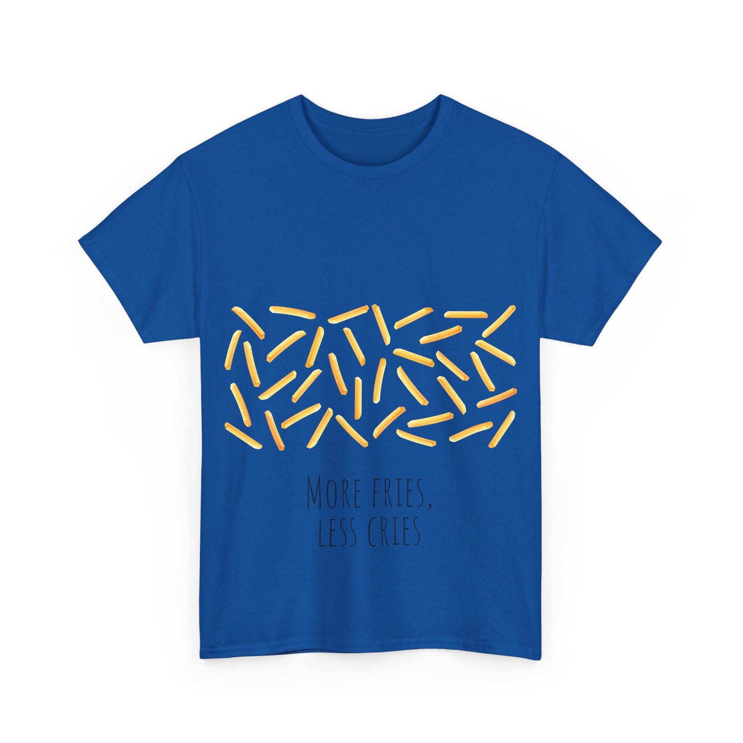 More Fries Less Cries T-Shirt grappige, woordspeling Premium T-shirt, shirt grappige, shirt food grap shirt minder problemen