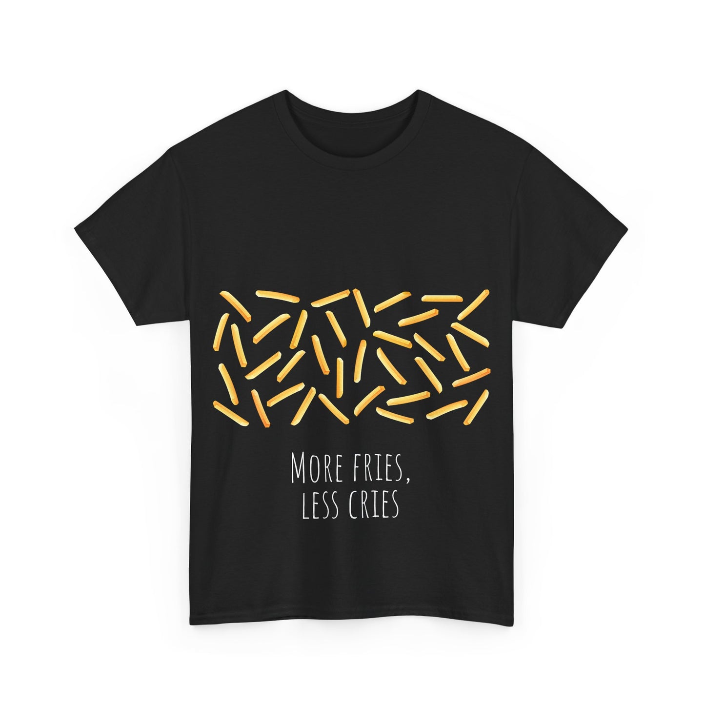 More Fries Less Cries T-Shirt grappige, woordspeling Premium T-shirt, shirt grappige, shirt food grap shirt minder problemen