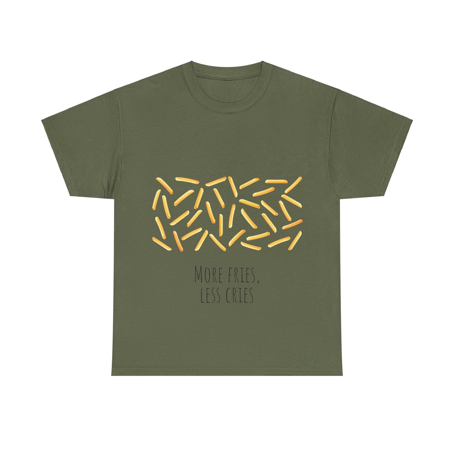 More Fries Less Cries T-Shirt grappige, woordspeling Premium T-shirt, shirt grappige, shirt food grap shirt minder problemen