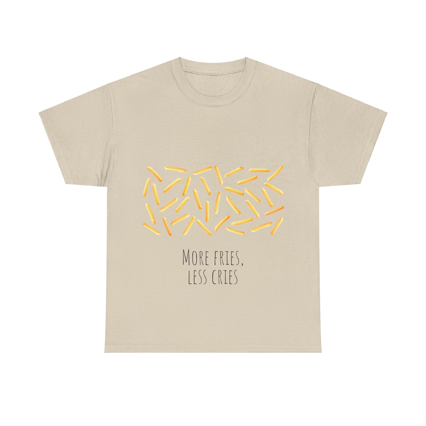 More Fries Less Cries T-Shirt grappige, woordspeling Premium T-shirt, shirt grappige, shirt food grap shirt minder problemen