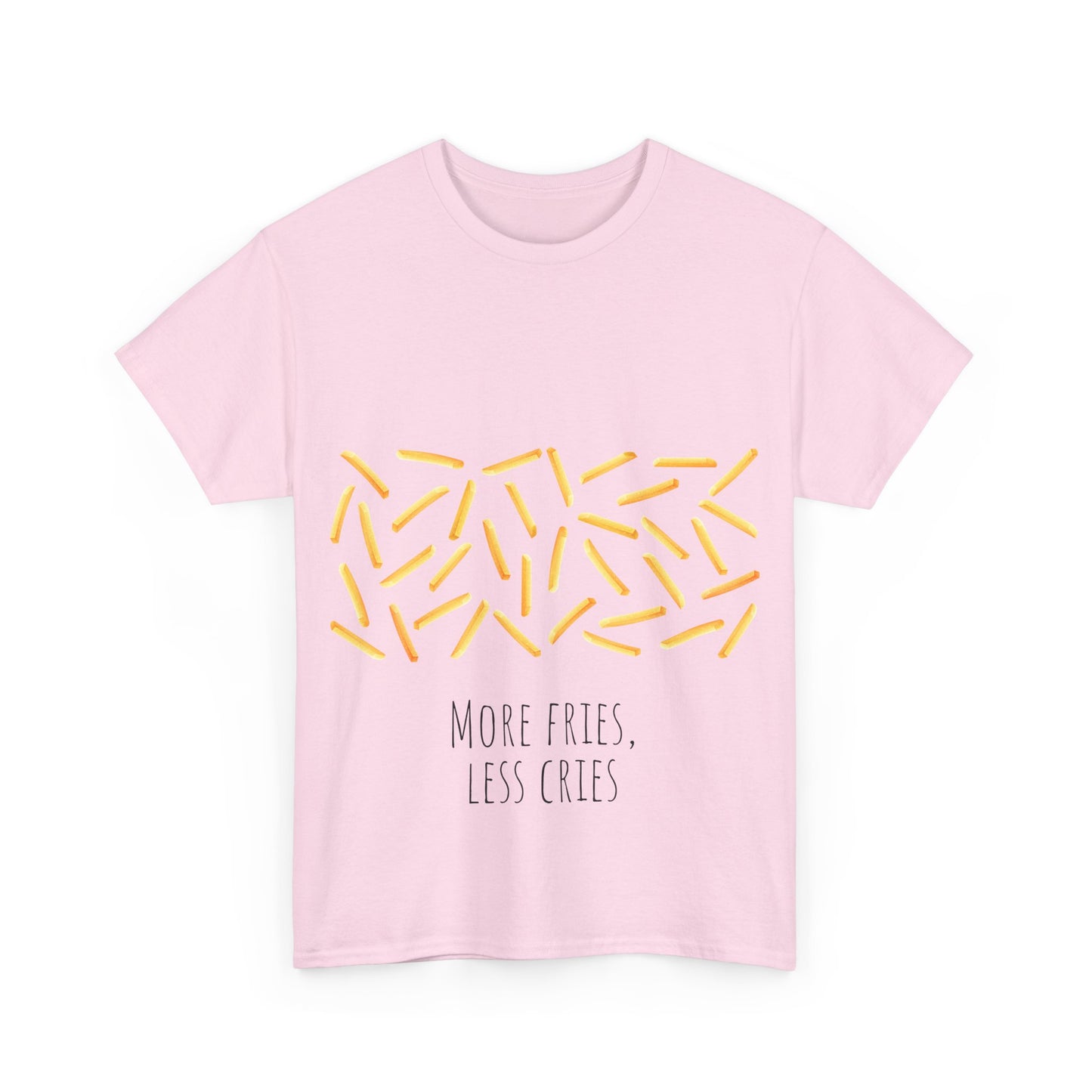 More Fries Less Cries T-Shirt grappige, woordspeling Premium T-shirt, shirt grappige, shirt food grap shirt minder problemen
