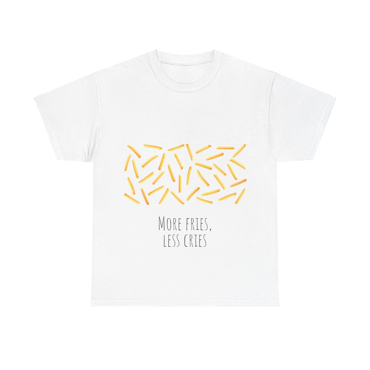 More Fries Less Cries T-Shirt grappige, woordspeling Premium T-shirt, shirt grappige, shirt food grap shirt minder problemen