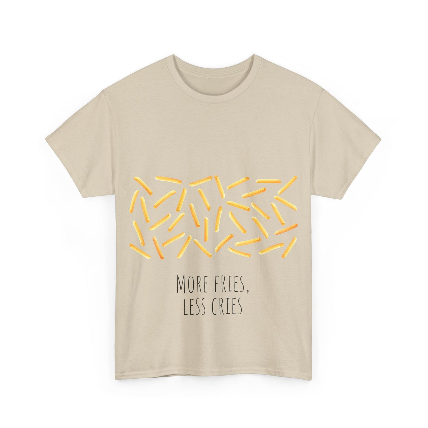 More Fries Less Cries T-Shirt grappige, woordspeling Premium T-shirt, shirt grappige, shirt food grap shirt minder problemen