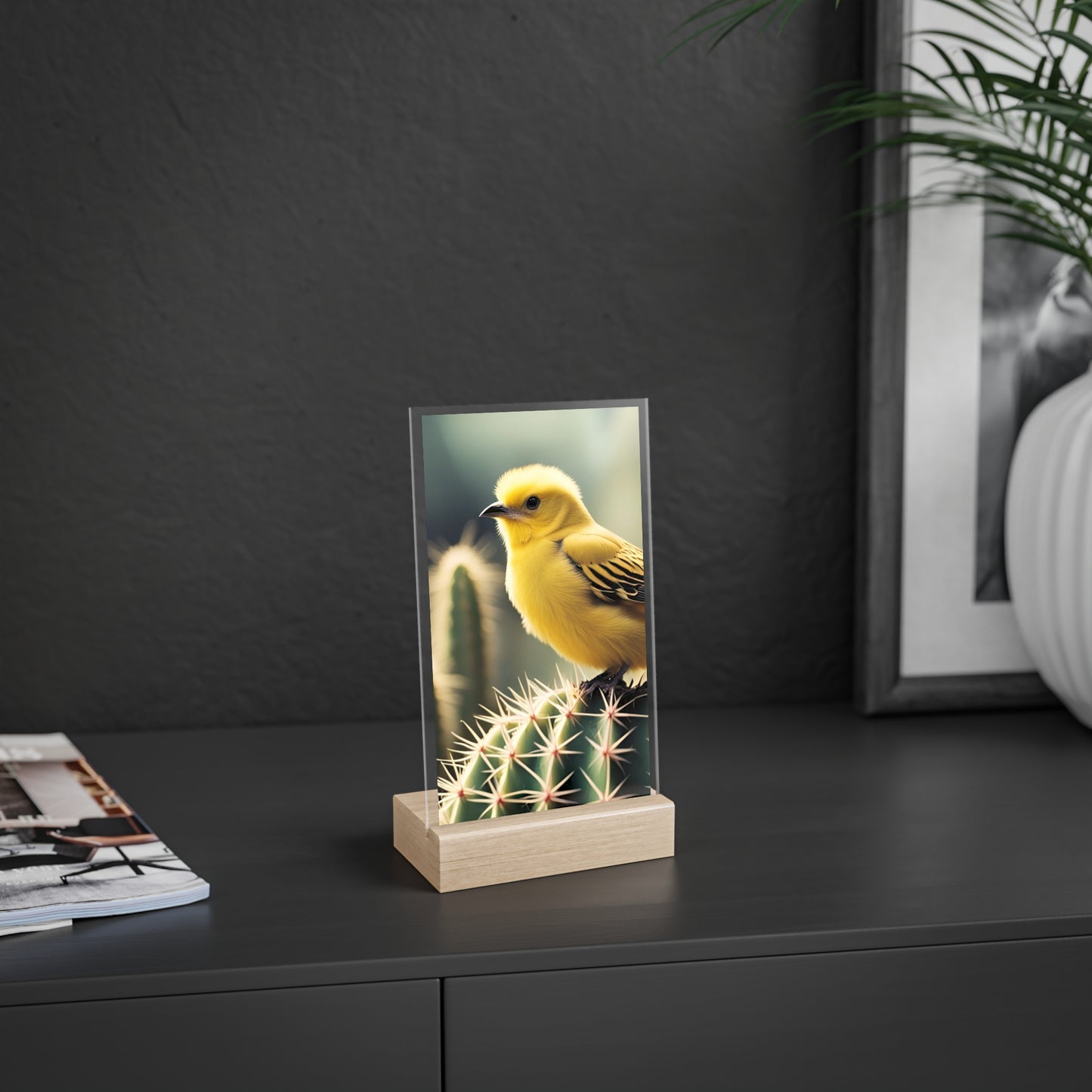 Acrylic Sign, Natural Bird Cacti Design, Home Office Decor Trend, Beautiful Country Style, Gift, Desk, Bureau Cadeu Idee Vogel Cactus