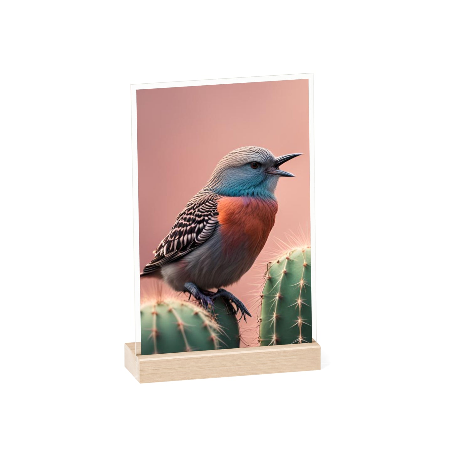 Acrylic Sign, Natural Bird Cacti Design, Home Office Decor Trend, Beautiful Country Style, Gift, Desk, Bureau Cadeu Idee Vogel Cactus