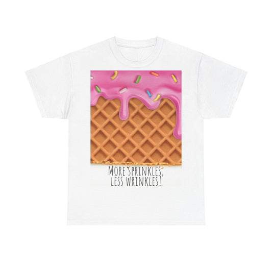 More Sprinkles Less Wrinkles Grappige woordspeling Premium T-shirt, shirt grappige woordspeling, shirt strooiselgrap, shirt minder rimpels