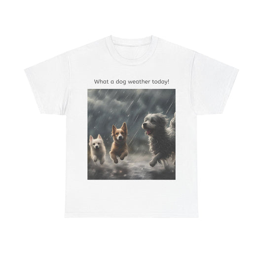 Grappige Unisex Katoenen T-Shirt - What a dog weather today! - Pun Funny Dutch Shirt Language Gift Idea