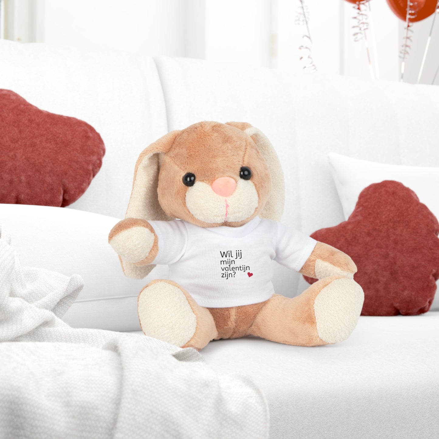 Zachte lieve knuffel met T-Shirt Valentijnsdag Boodschap, Liefde, Schattig, Knuffel, Hart, Liefde - Wil jij mijn Valentijn zijn?