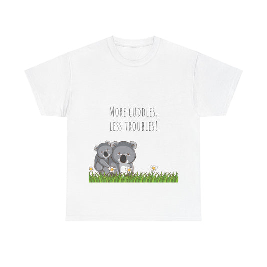 More Cuddles Less Troubles T-Shirt grappige, woordspeling Premium T-shirt, shirt grappige, shirt knuffelgrap, shirt minder problemen