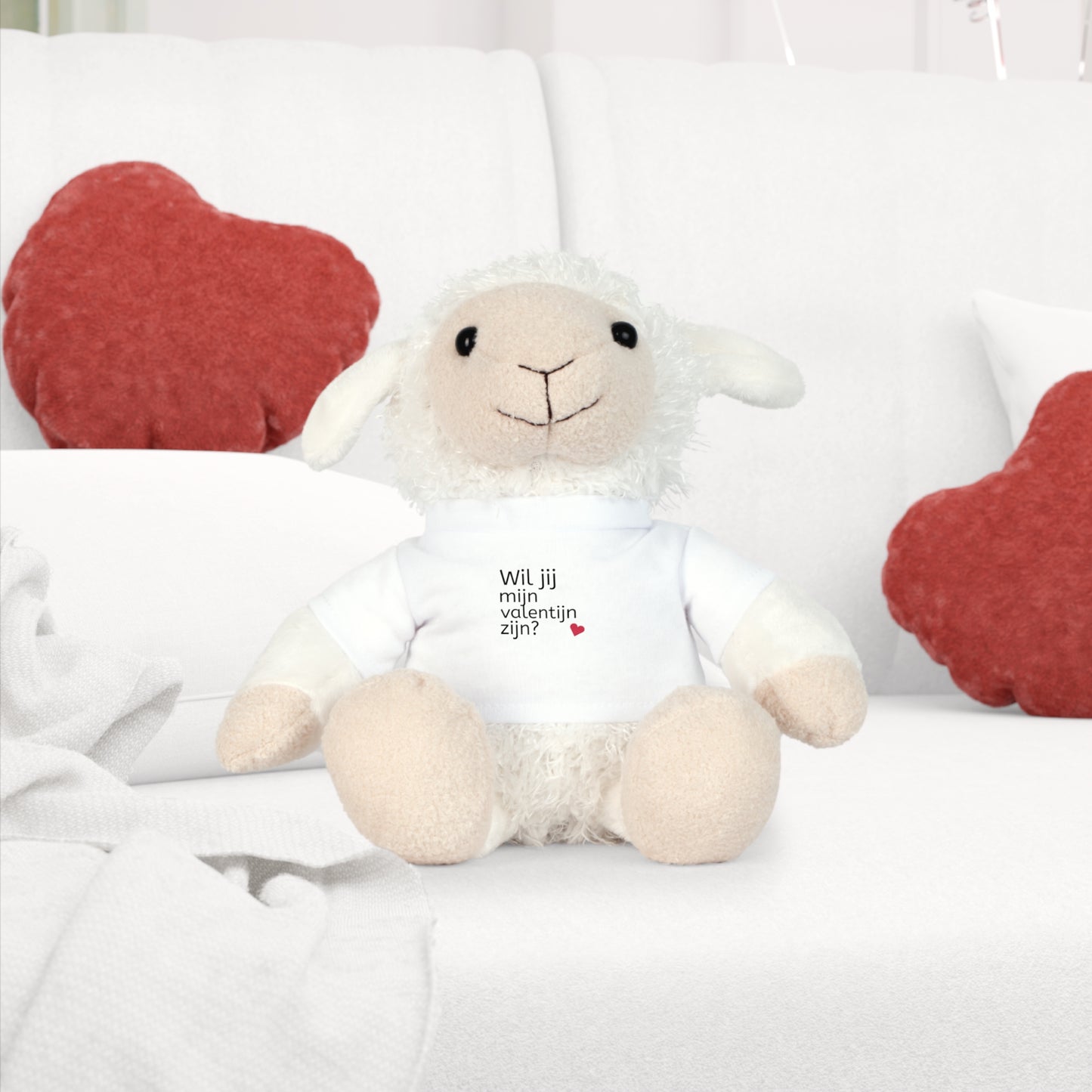 Zachte lieve knuffel met T-Shirt Valentijnsdag Boodschap, Liefde, Schattig, Knuffel, Hart, Liefde - Wil jij mijn Valentijn zijn?