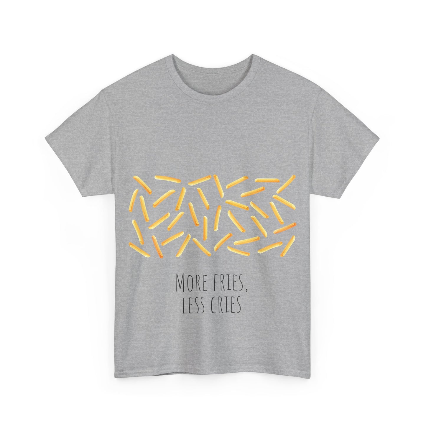 More Fries Less Cries T-Shirt grappige, woordspeling Premium T-shirt, shirt grappige, shirt food grap shirt minder problemen