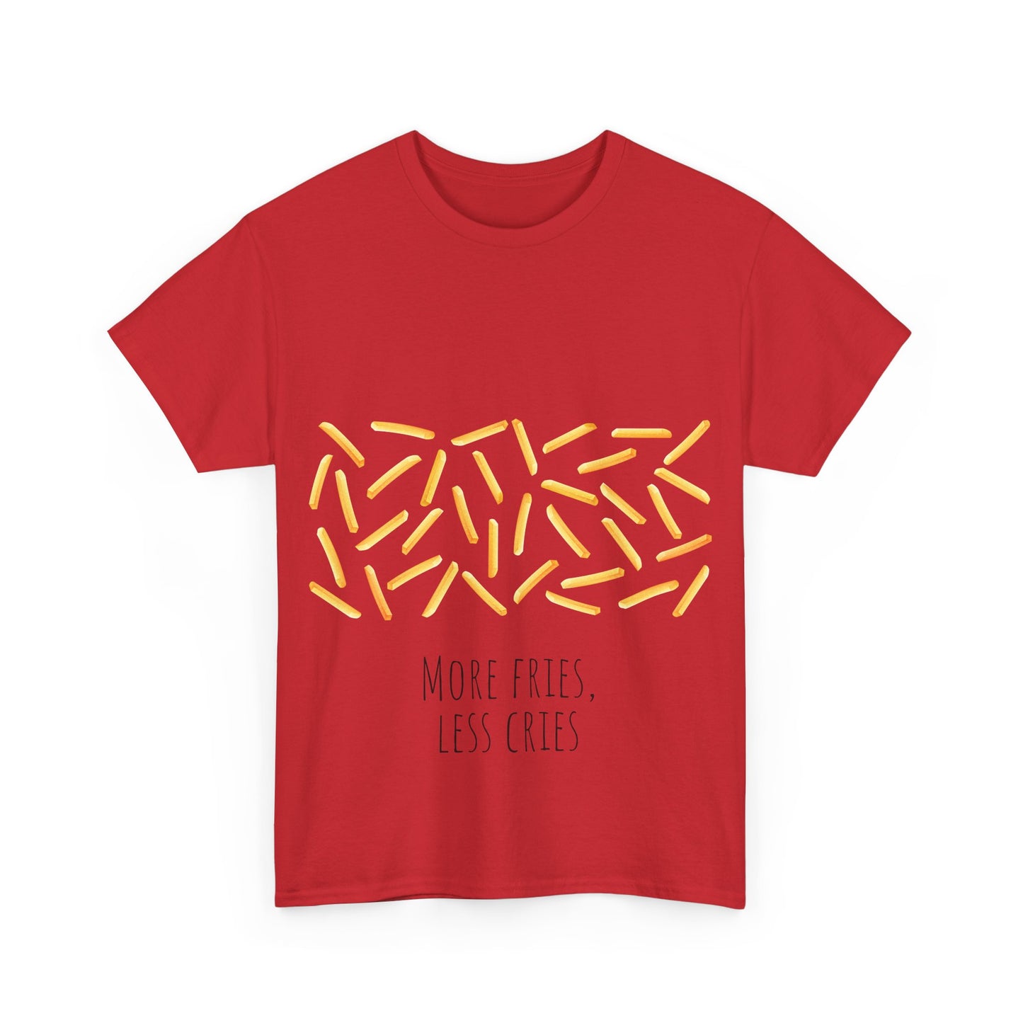 More Fries Less Cries T-Shirt grappige, woordspeling Premium T-shirt, shirt grappige, shirt food grap shirt minder problemen