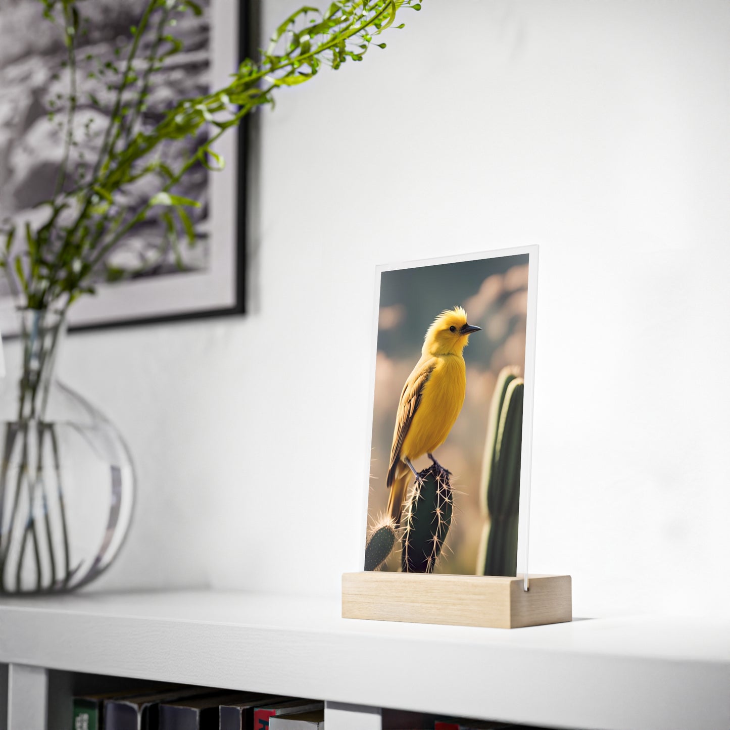 Acrylic Sign, Natural Bird Cacti Design, Home Office Decor Trend, Beautiful Country Style, Gift, Desk, Bureau Cadeu Idee Vogel Cactus