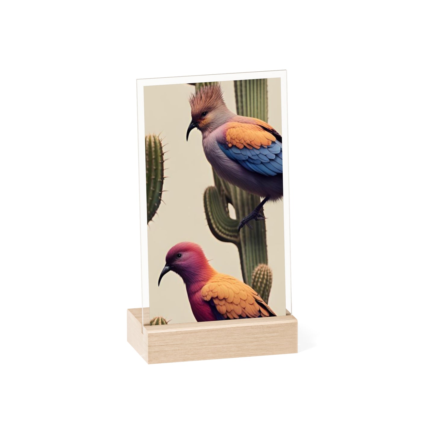 Acrylic Sign, Natural Bird Cacti Design, Home Office Decor Trend, Beautiful Country Style, Gift, Desk, Bureau Cadeu Idee Vogel Cactus