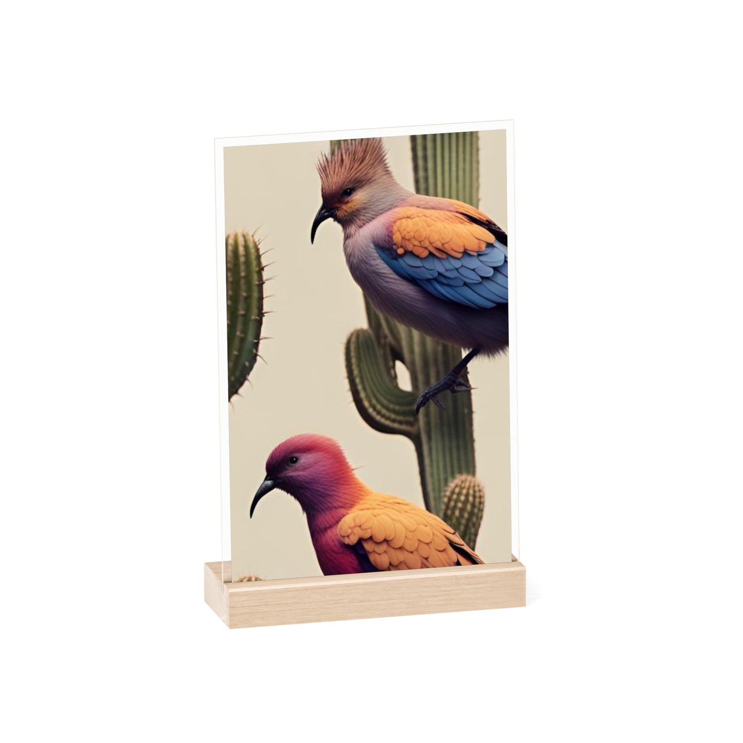 Acrylic Sign, Natural Bird Cacti Design, Home Office Decor Trend, Beautiful Country Style, Gift, Desk, Bureau Cadeu Idee Vogel Cactus