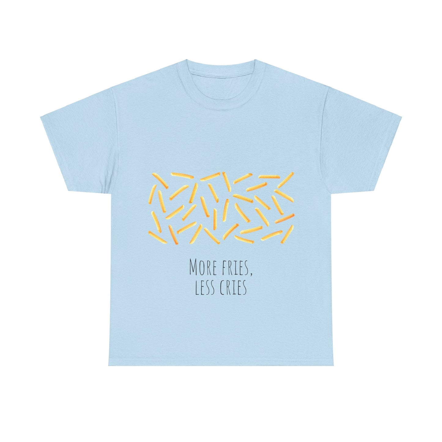 More Fries Less Cries T-Shirt grappige, woordspeling Premium T-shirt, shirt grappige, shirt food grap shirt minder problemen